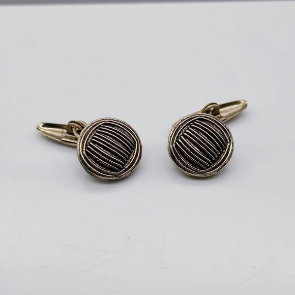 Vintage Striped Button Cuff Links, Dapper Silver Tone Brutalist, Gift for Him - Picture 1 of 3